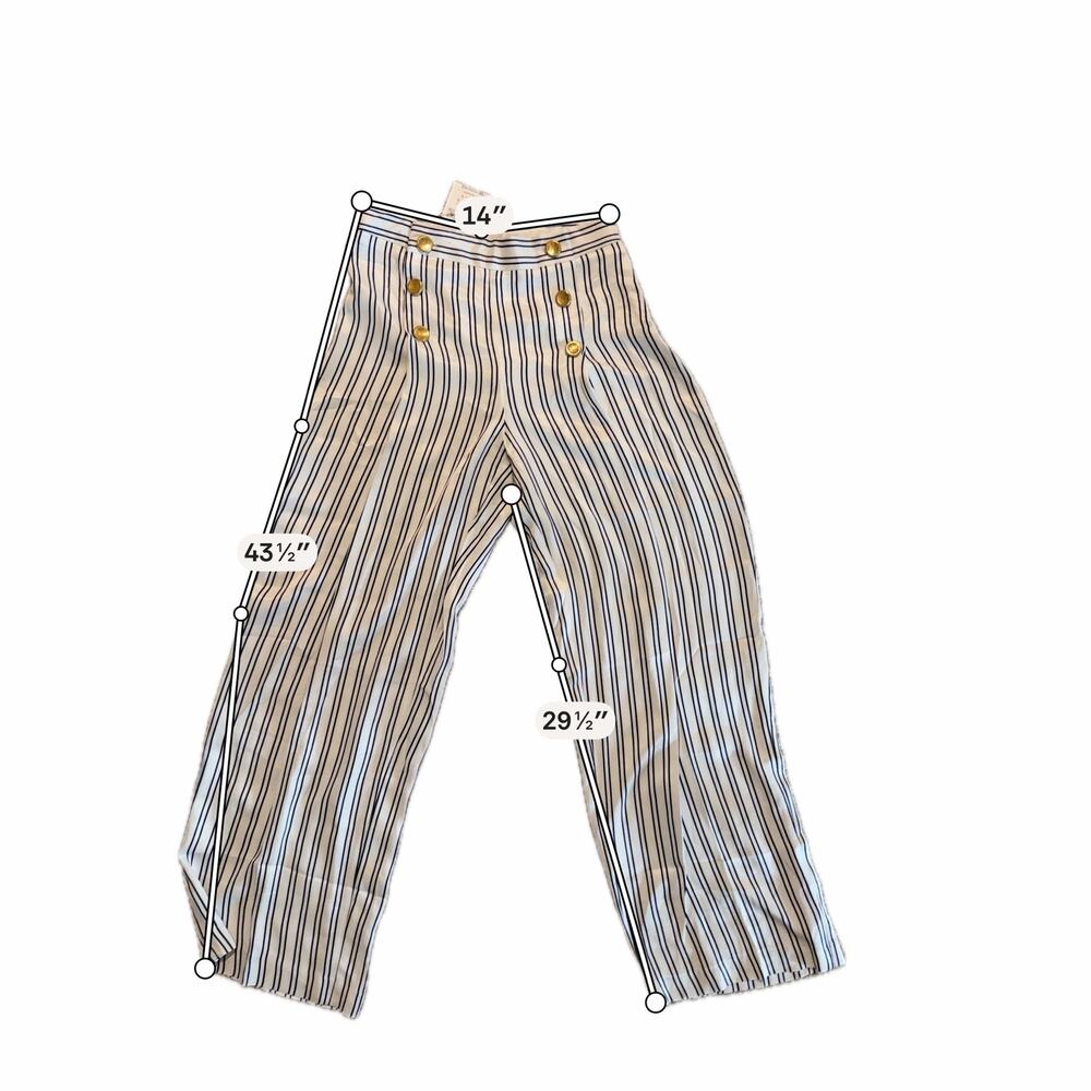 Zara wide leg striped pants sailor front gold buttons M NWT - Picture 3 of 7